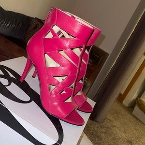 Pink Nine west caged booties